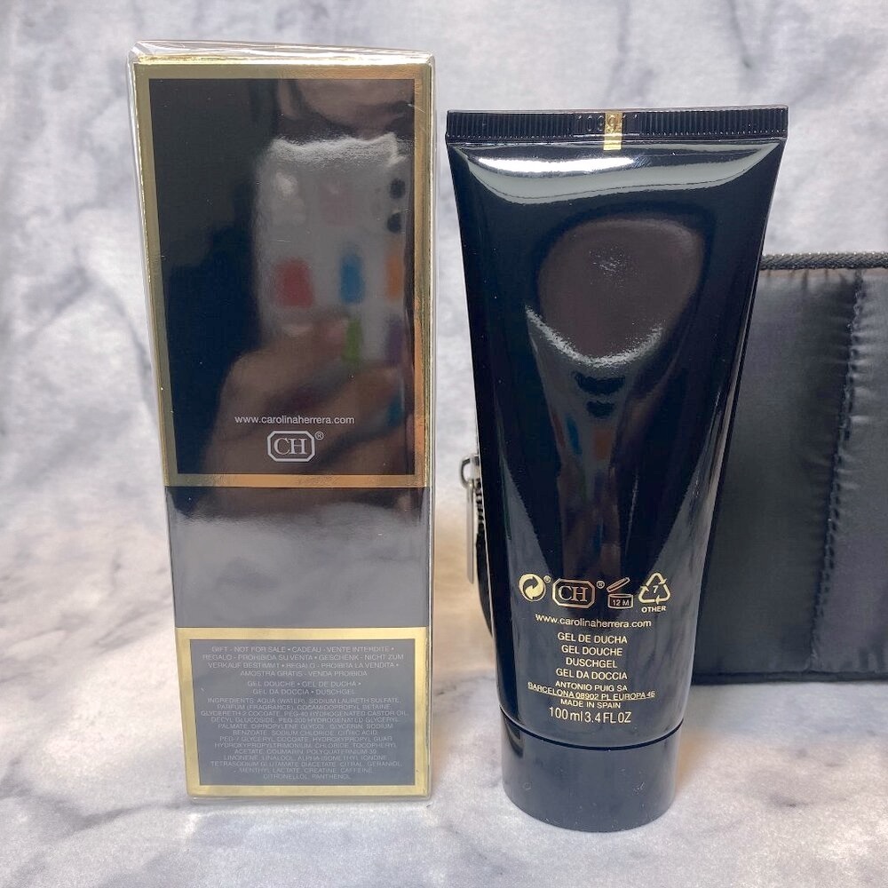 Carolina Herrera Bad Boy Set-Black Pouch,Shower Gel&EDT Sample,Woody-3pc-BOX-NEW - Picture 7 of 16